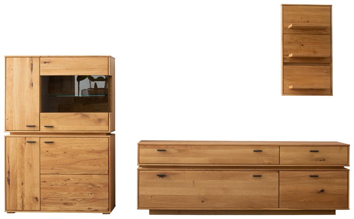 Wohnkombination Massiv 3-tlg. Como Wildeiche - Wildeiche, Natur, Glas/Holz (286/181/51cm) - MID.YOU