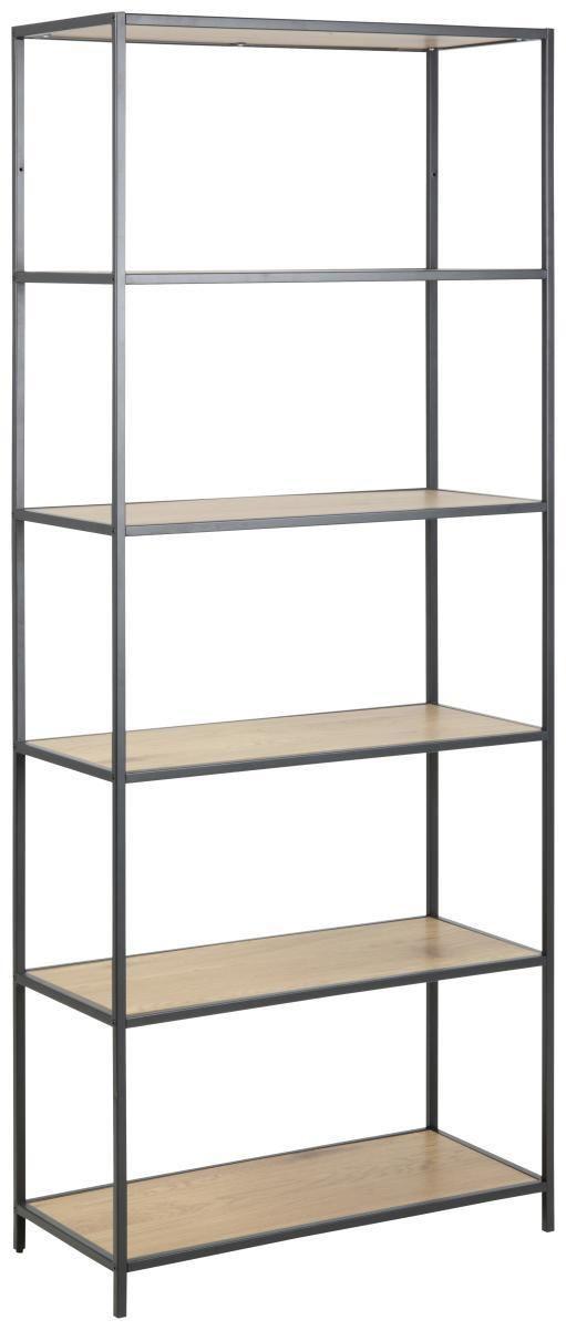 Regal Seaford B 77cm, Schwarz/Eiche Dekor - Eichefarben/Schwarz, Trend, Holzwerkstoff/Metall (77/185/35cm) - MID.YOU