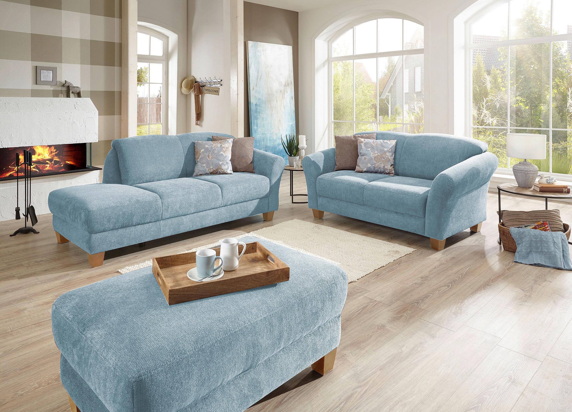 Hocker Gotland hellblau, 101x45x66 cm - Naturfarben/Hellblau, KONVENTIONELL, Textil (101/45/66cm) - Sit & More