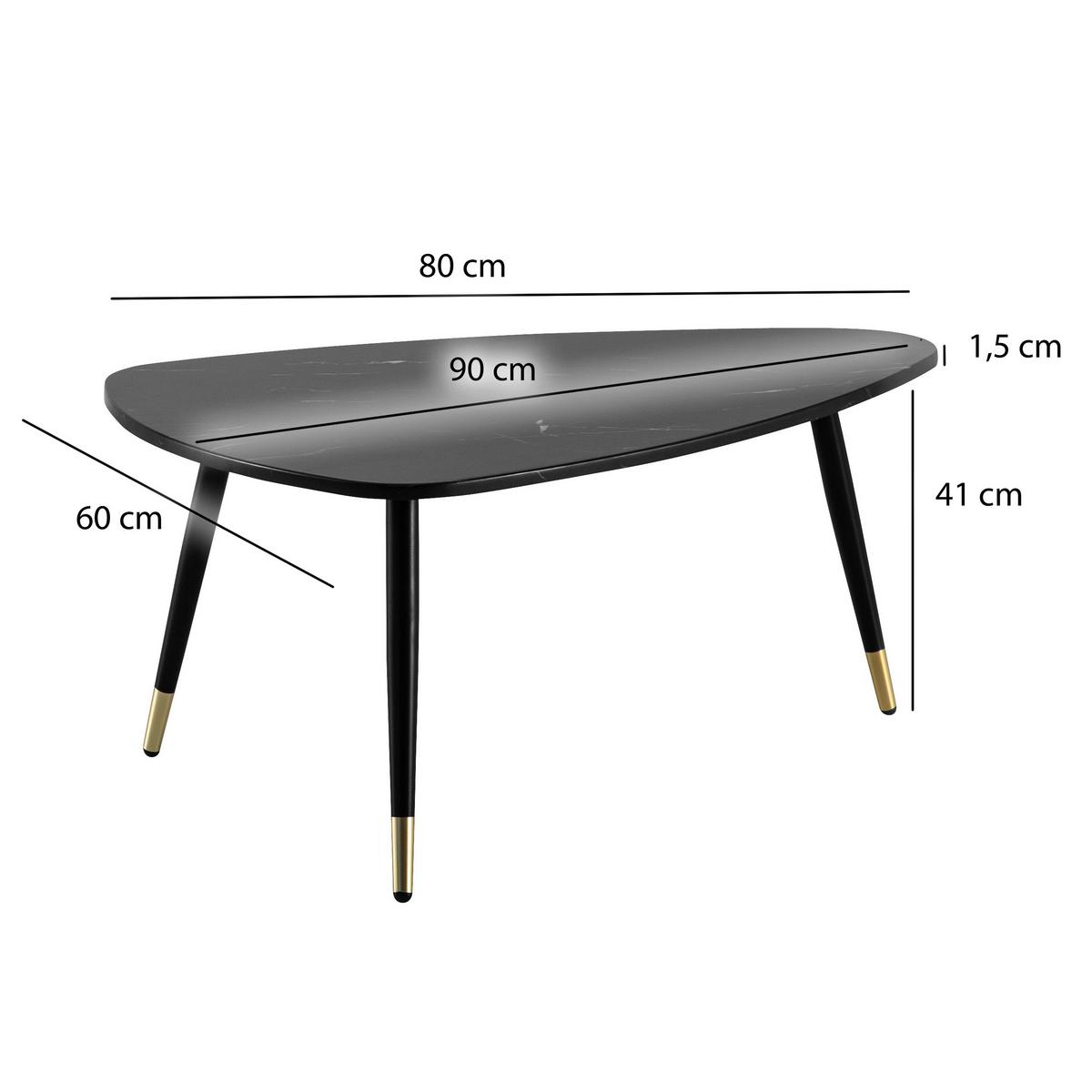 Couchtisch Marmoroptik Schwarz L: 90 Cm - Goldfarben/Schwarz, Design, Holzwerkstoff/Metall (90/60/41cm) - MID.YOU