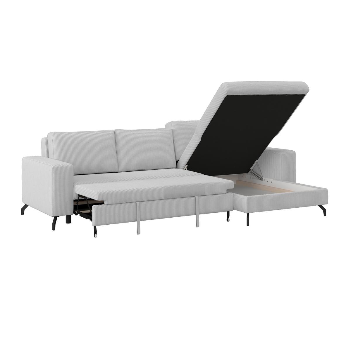 Ecksofa mit Schlaffunktion & Bettkasten Cloud Hellgrau Cord - Hellgrau, Trend, Textil (290/178cm)