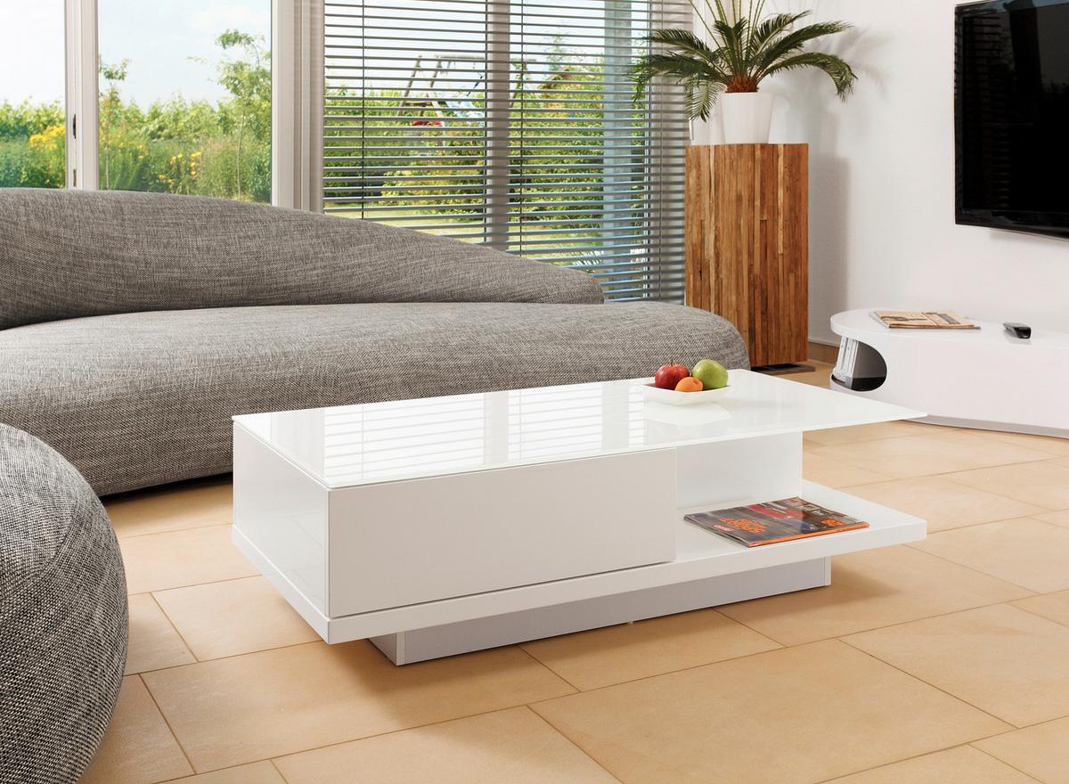 Couchtisch Weiß Hochglanz L: 120 Cm - Weiß Hochglanz/Weiß, Design, Glas/Holzwerkstoff (120/60/36cm) - Livetastic