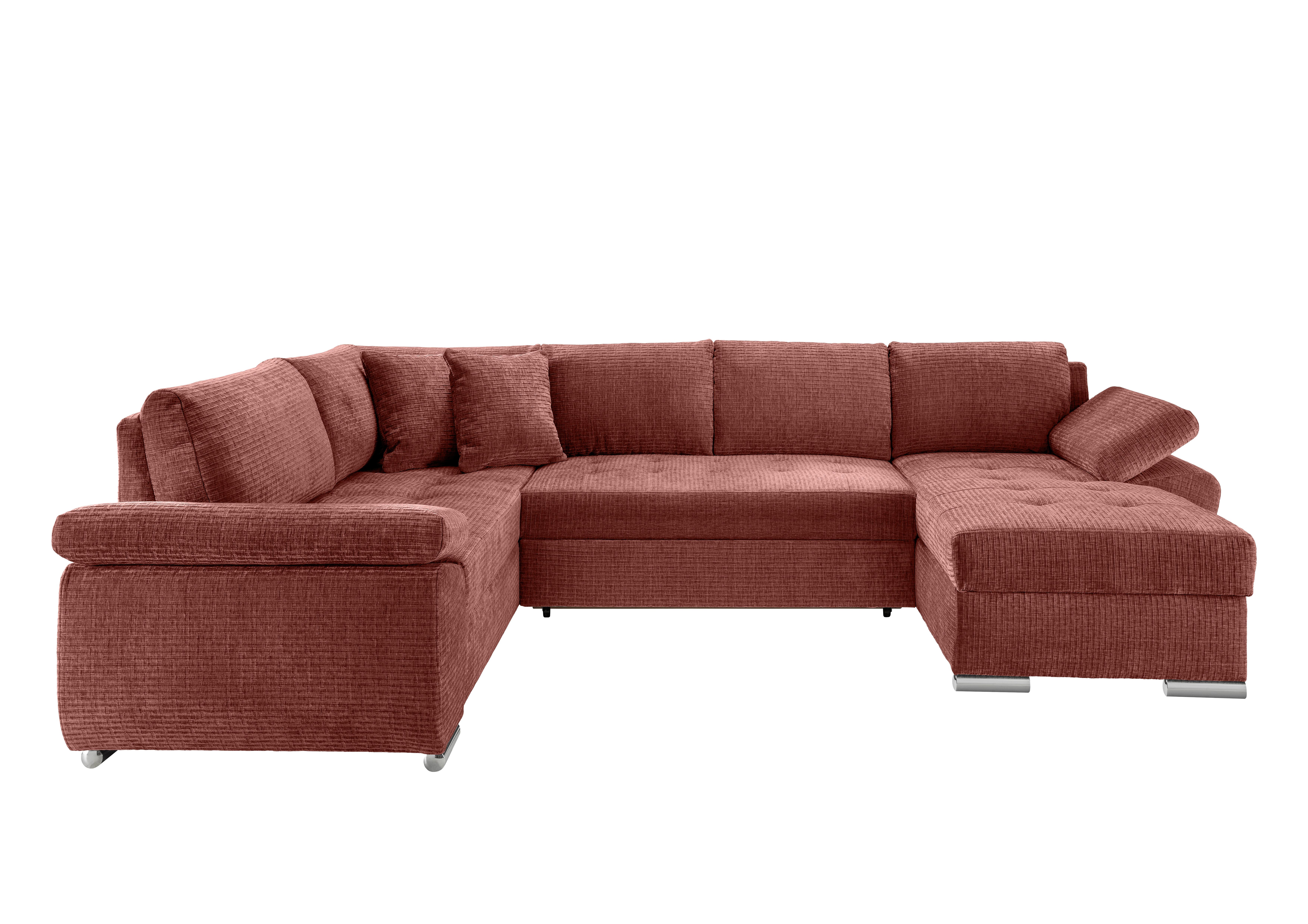 Wohnlandschaft Terana Koralle mit Schlaffunktion, Mikrofaser - Chromfarben/Koralle, KONVENTIONELL, Textil (219/305/157cm) - Livetastic