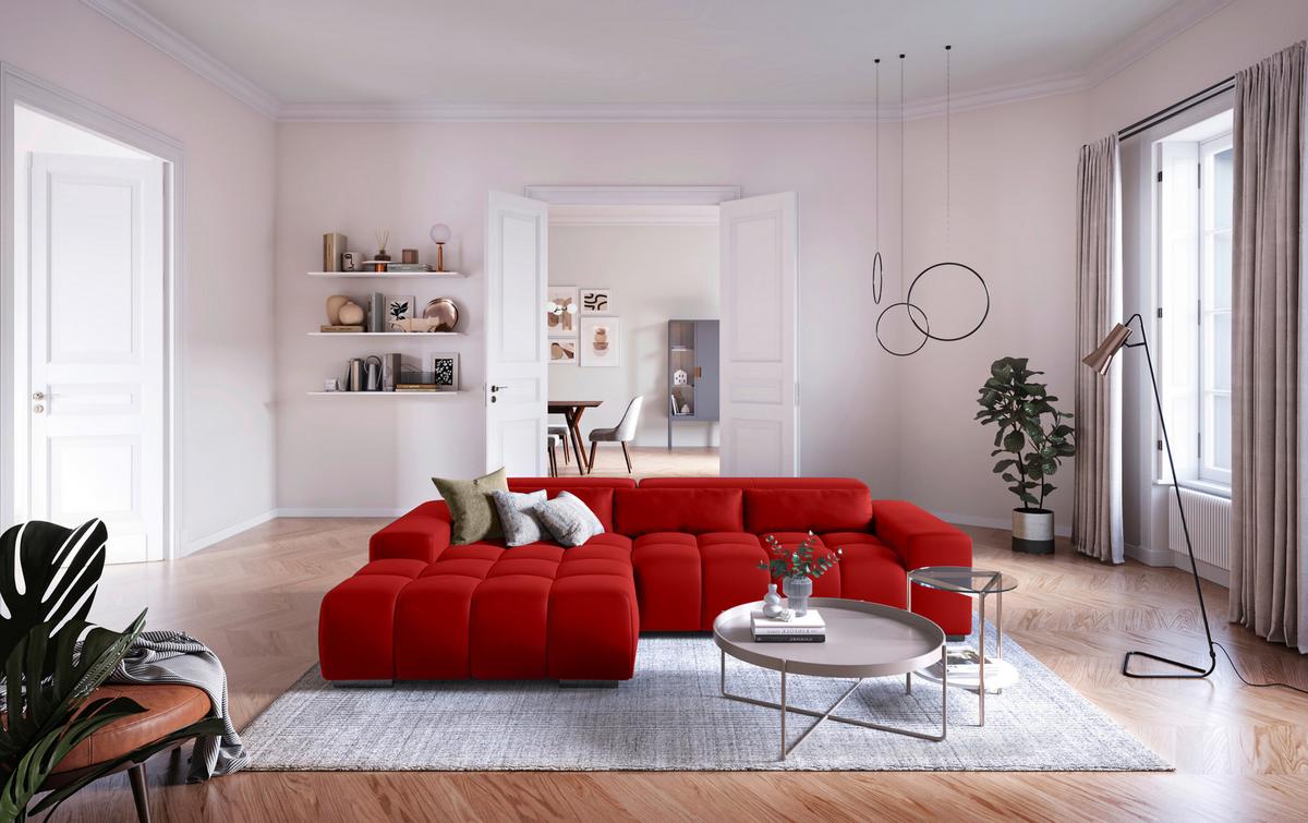 Ecksofa mit Relaxfunktion Orion Kopfstütze Klappbar Rot - Silberfarben/Rot, KONVENTIONELL, Textil (186/307cm) - Livetastic