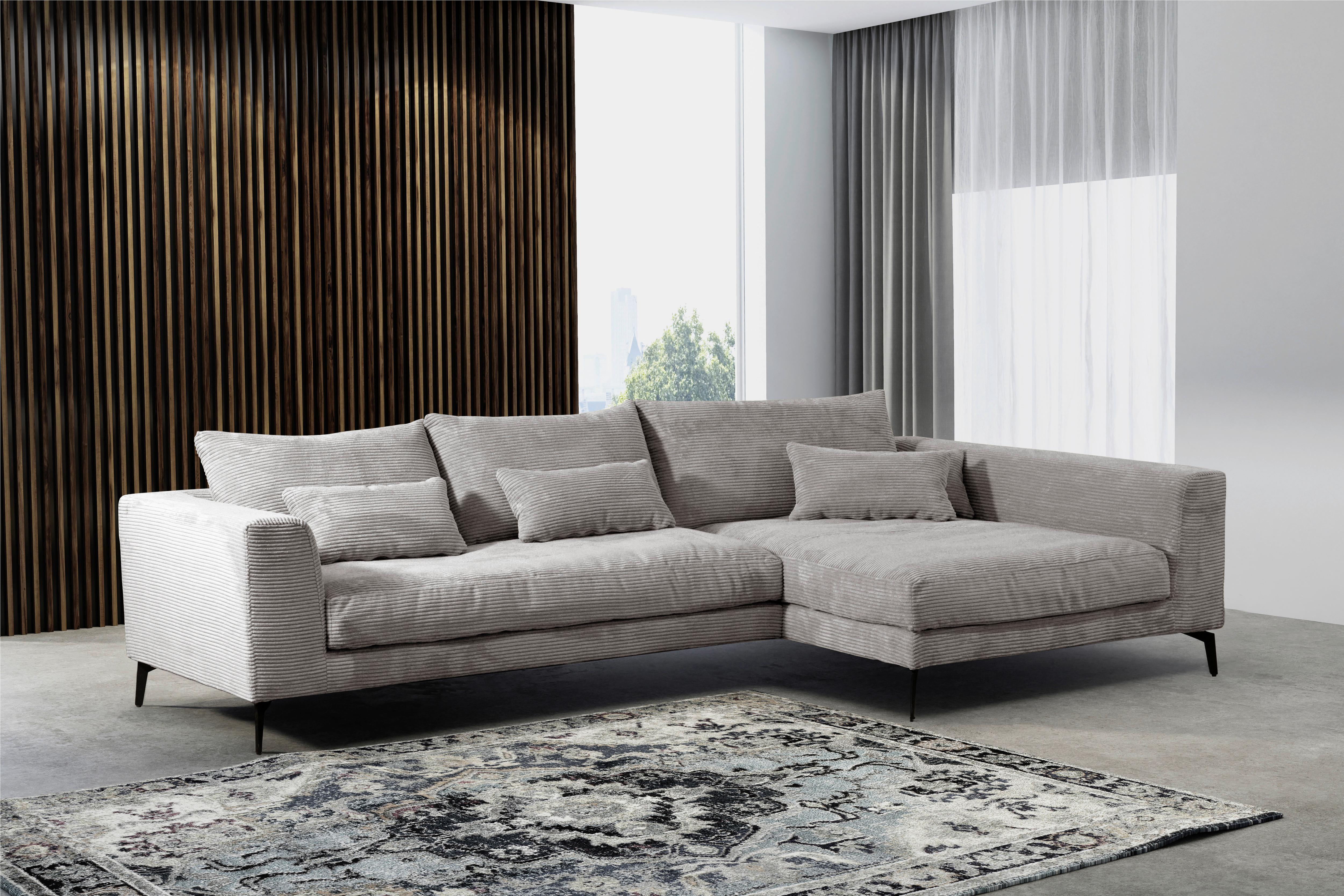 Ecksofa Berlin Cord Hellgrau 313x172 cm - Hellgrau/Schwarz, Design, Textil (313/172cm) - Livetastic