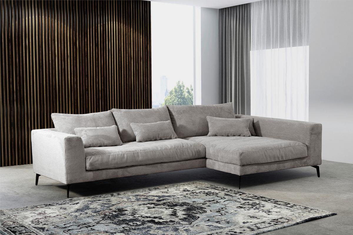 Ecksofa Berlin Cord Hellgrau 313x172 cm - Hellgrau/Schwarz, Design, Textil (313/172cm) - Livetastic