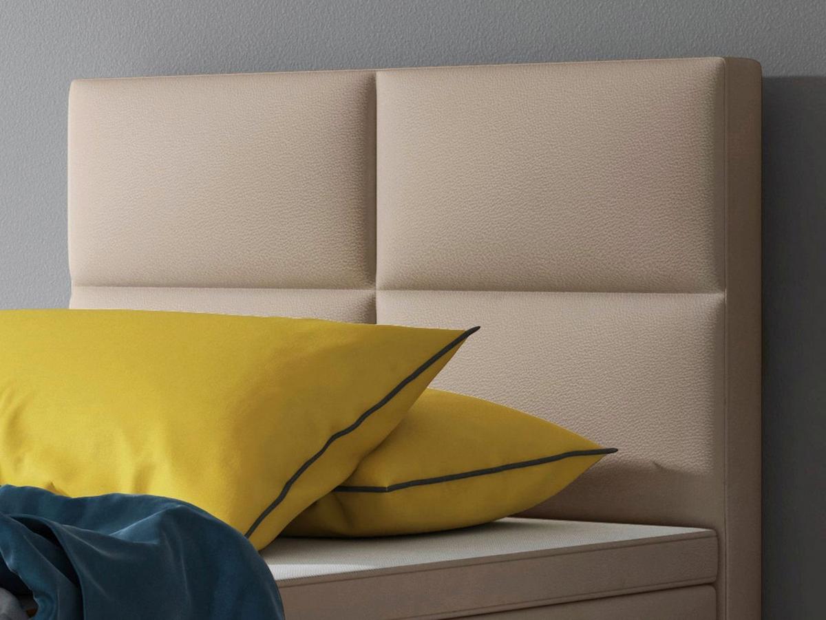 Boxspringbett mit Topper Lederlook 90x210 Miami - Silberfarben/Cappuccino, KONVENTIONELL, Leder/Textil (90/115/210cm) - MID.YOU