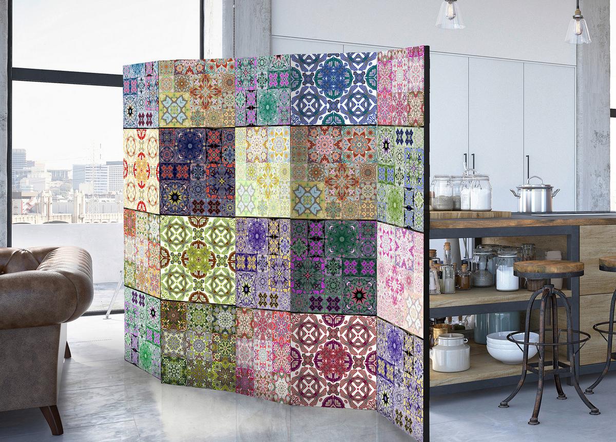 Paravent Multicolor B: 225 cm - Multicolor, Basics, Holz/Textil (225/172/3cm) - artgeist