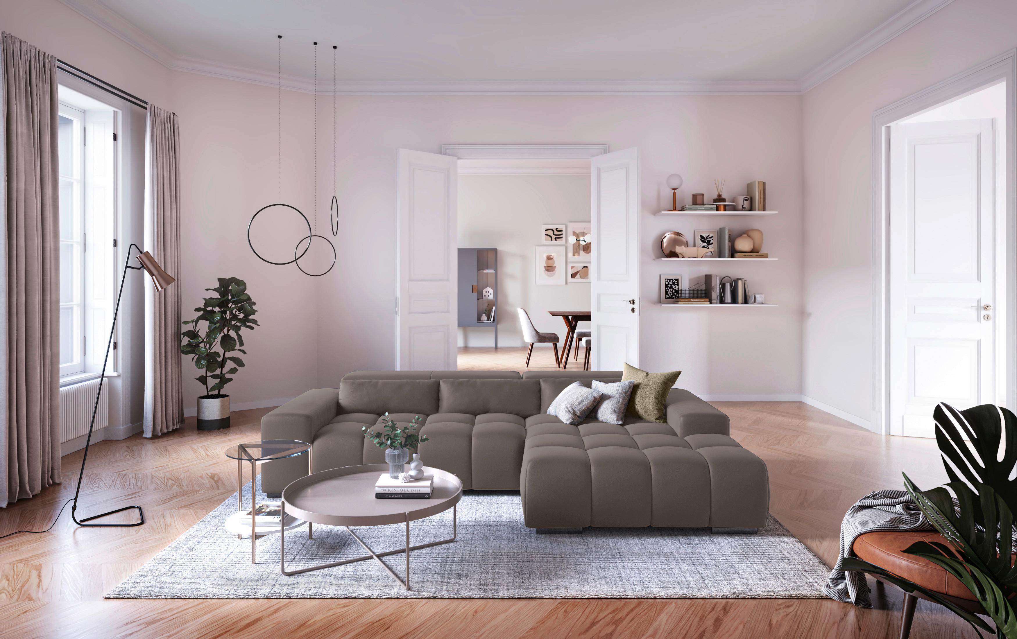 Ecksofa mit Relaxfunktion Orion Kopfstütze Klappbar Silberfar. - Silberfarben, KONVENTIONELL, Textil (307/186cm) - Livetastic