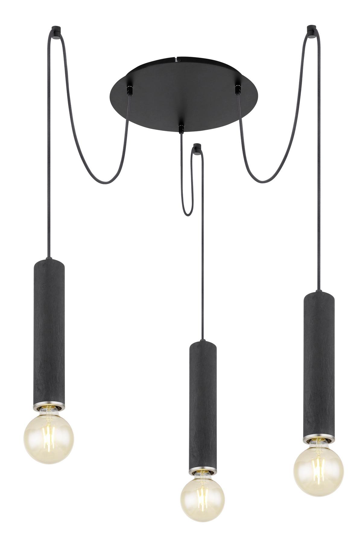 Hängeleuchte H: 160 cm 3-Flammig - Schwarz/Nickelfarben, Basics, Holz/Metall (35/160cm) - Globo