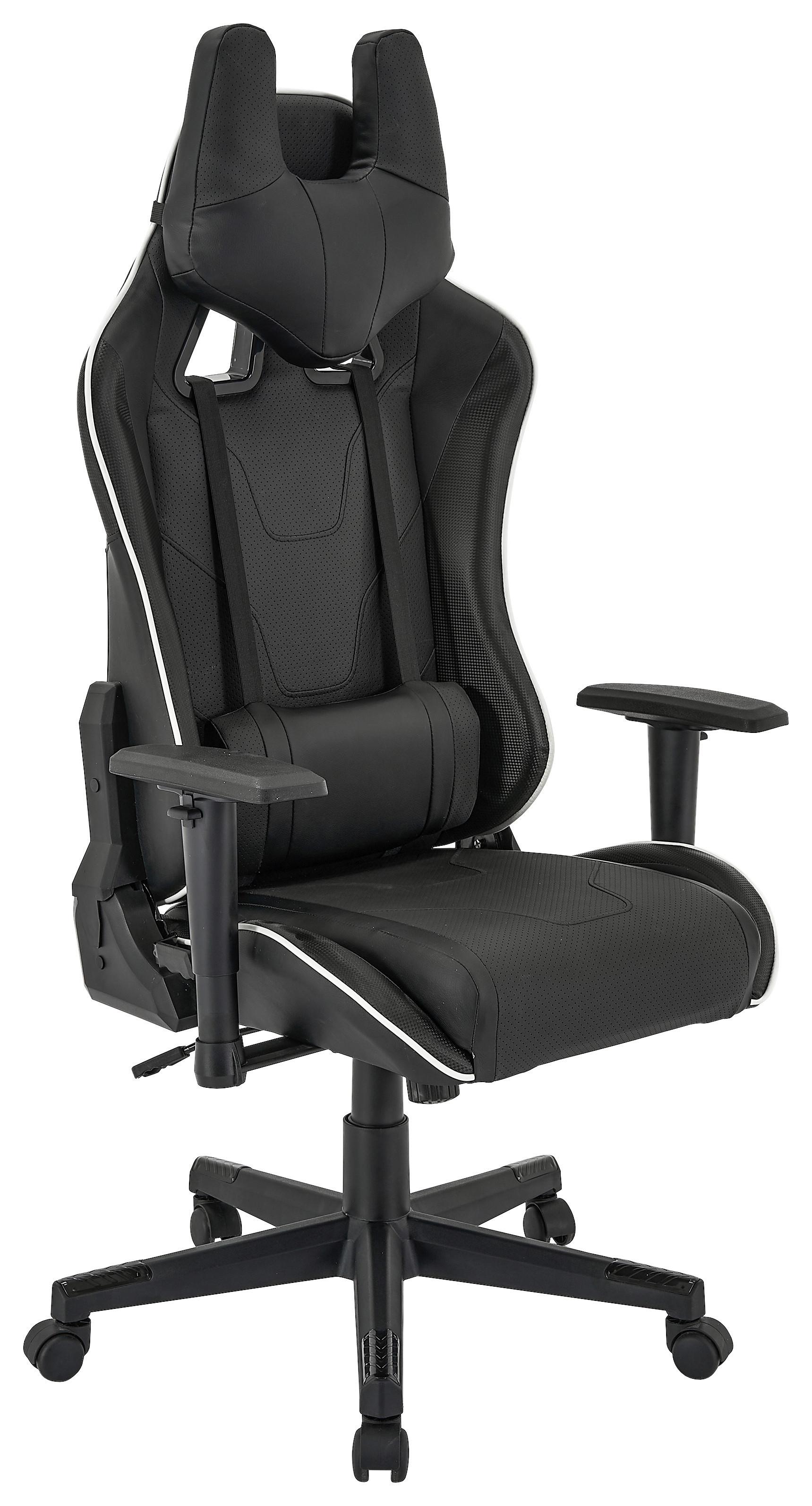 Chefsessel Paris Mit Verstellbaren Kissen Schwarz - Schwarz/Weiß, MODERN, Kunststoff/Textil (71/135-143/52cm)