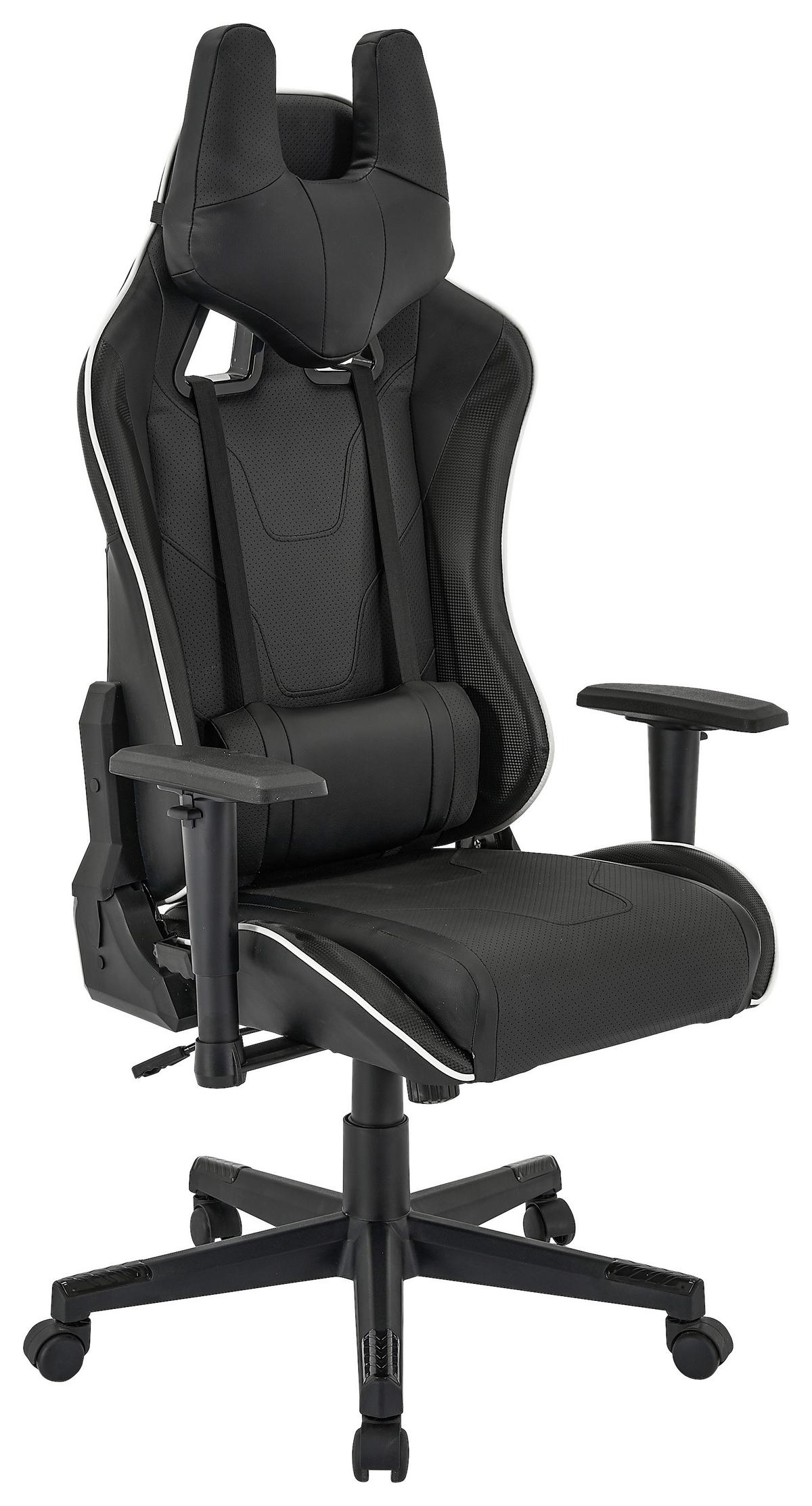 Chefsessel Paris Mit Verstellbaren Kissen Schwarz - Schwarz/Weiß, MODERN, Kunststoff/Textil (71/135-143/52cm)