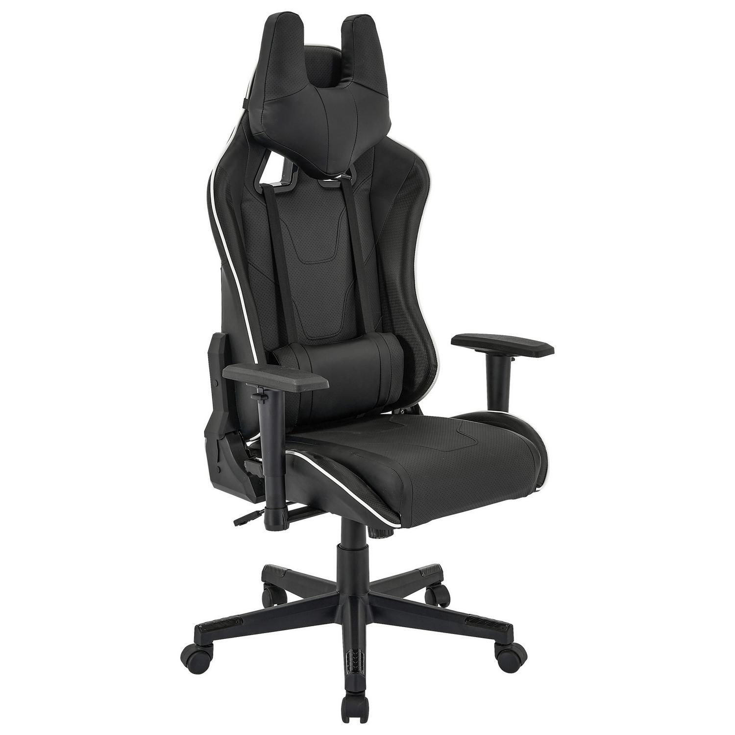 Chefsessel Paris mit verstellbaren Kissen Schwarz Schwarz, Weiß 71x135-143x52 cm