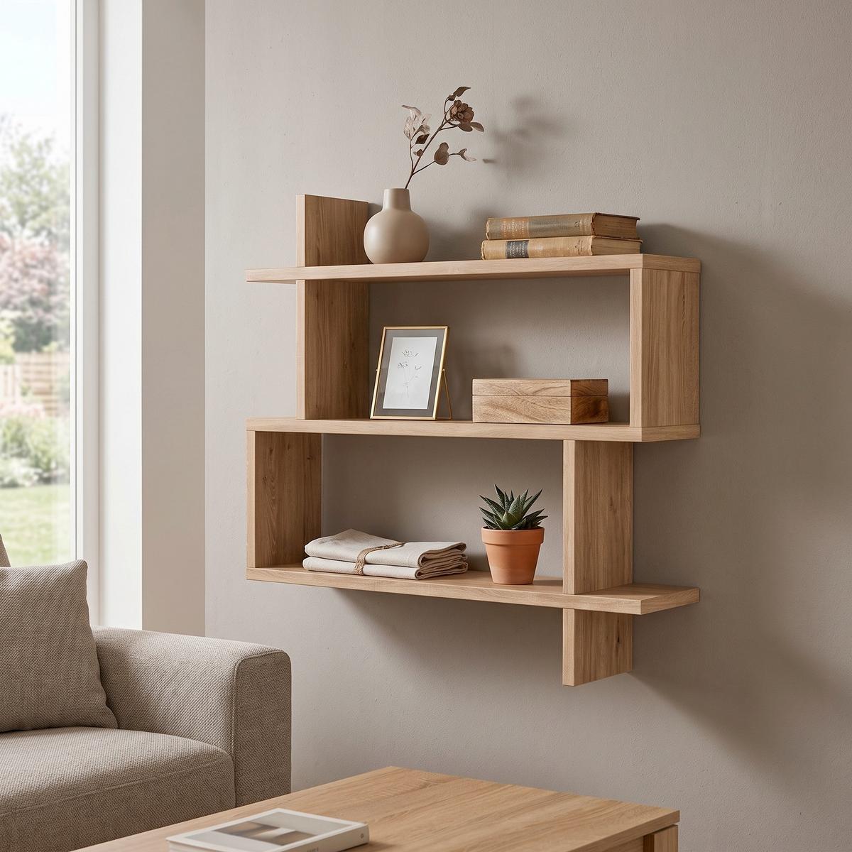Nástenný regál, š: 70 cm - farba duba, Design, kompozitné drevo (70/65/22cm) - Livetastic
