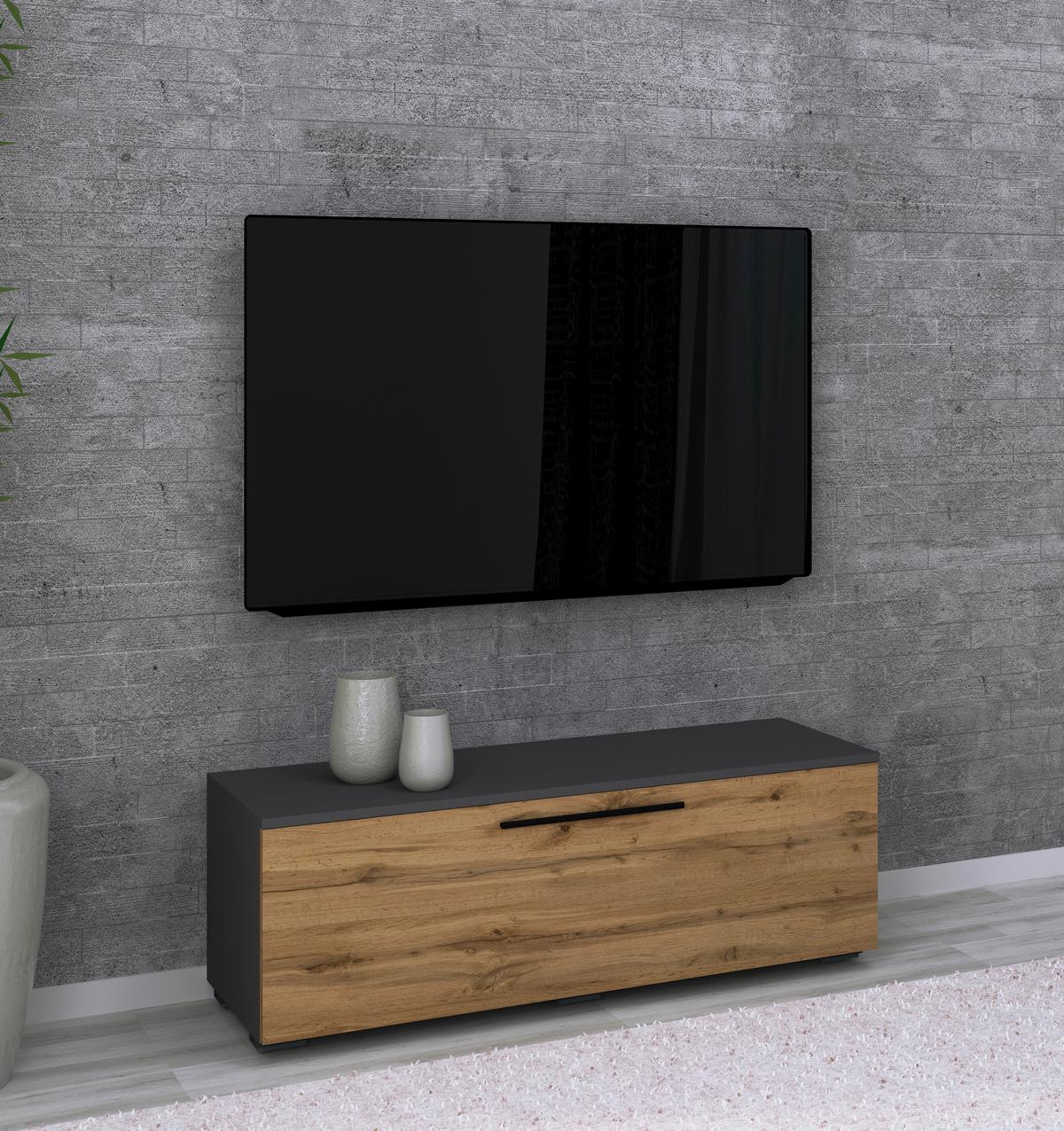 Nízka komoda Arila š: 115 cm, antracitová - černá/antracitová, Moderní, kompozitní dřevo/plast (115/39/40cm) - MID.YOU