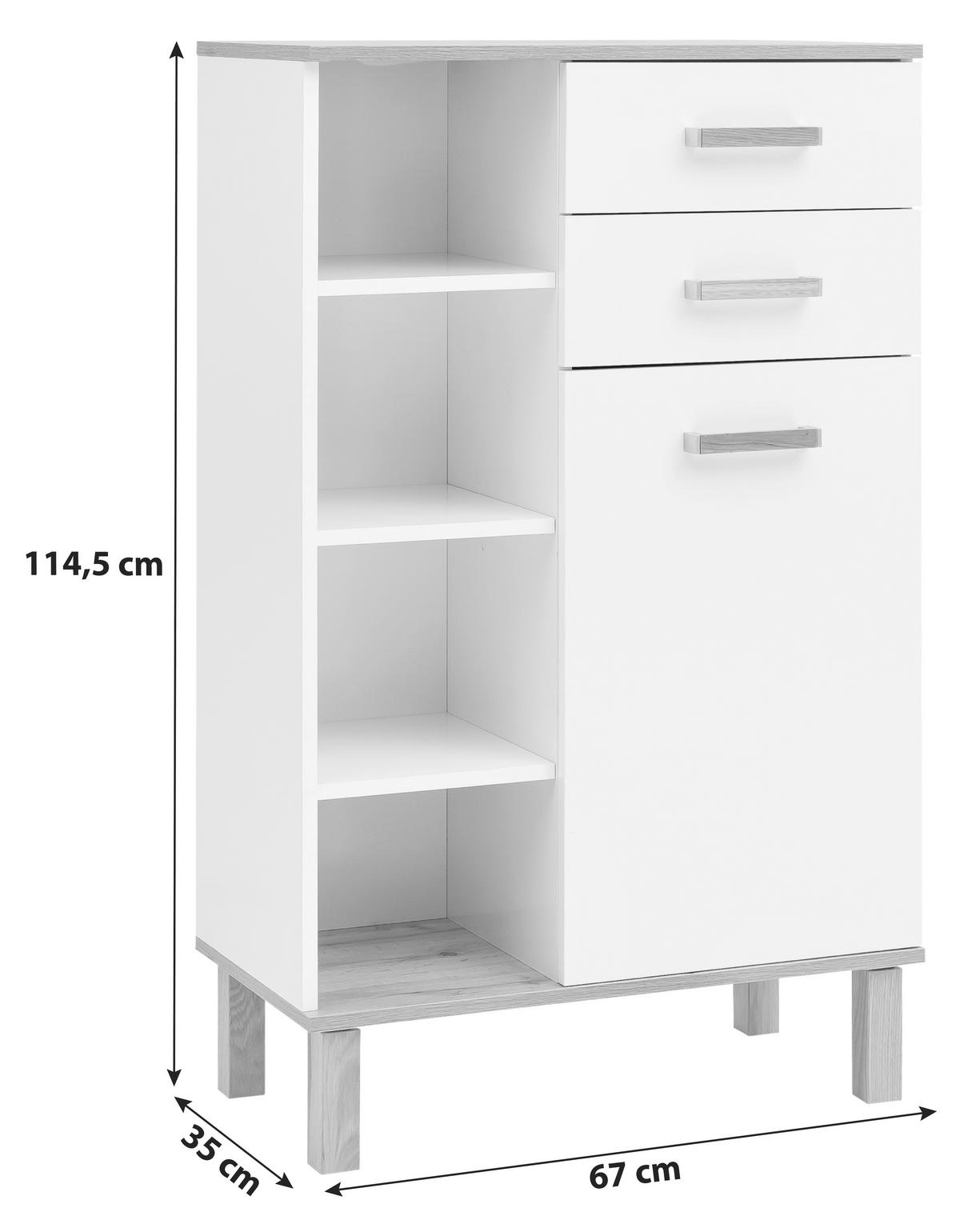 Midischrank Mit Laden Padua B: 67 Cm Weiß/eiche Dekor - Eichefarben/Weiß, MODERN, Holzwerkstoff (67,0/114,5/35,0cm) - MID.YOU