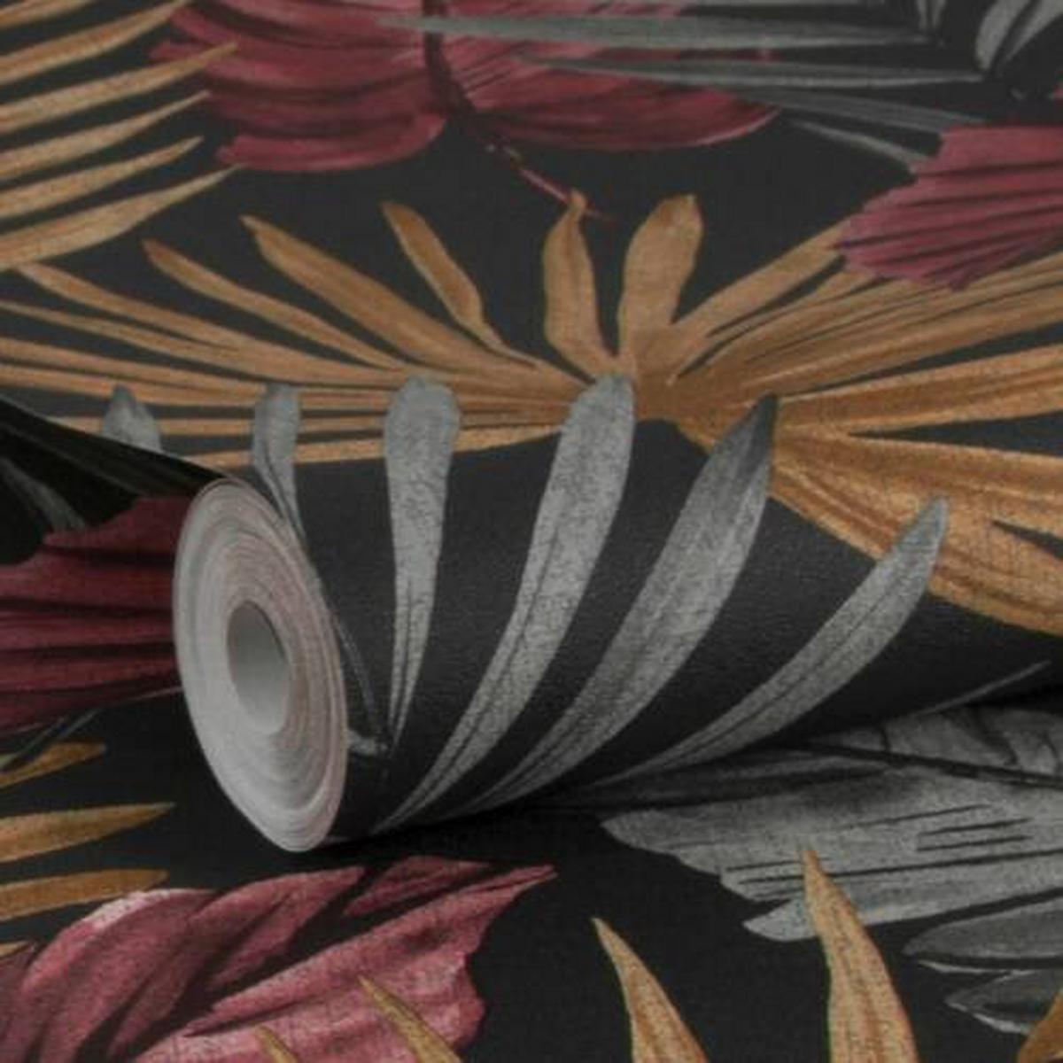 Vliestapete Flow, Schwarz/Rot/Braun - Rot/Schwarz, Basics, Papier/Kunststoff (52/1005cm)