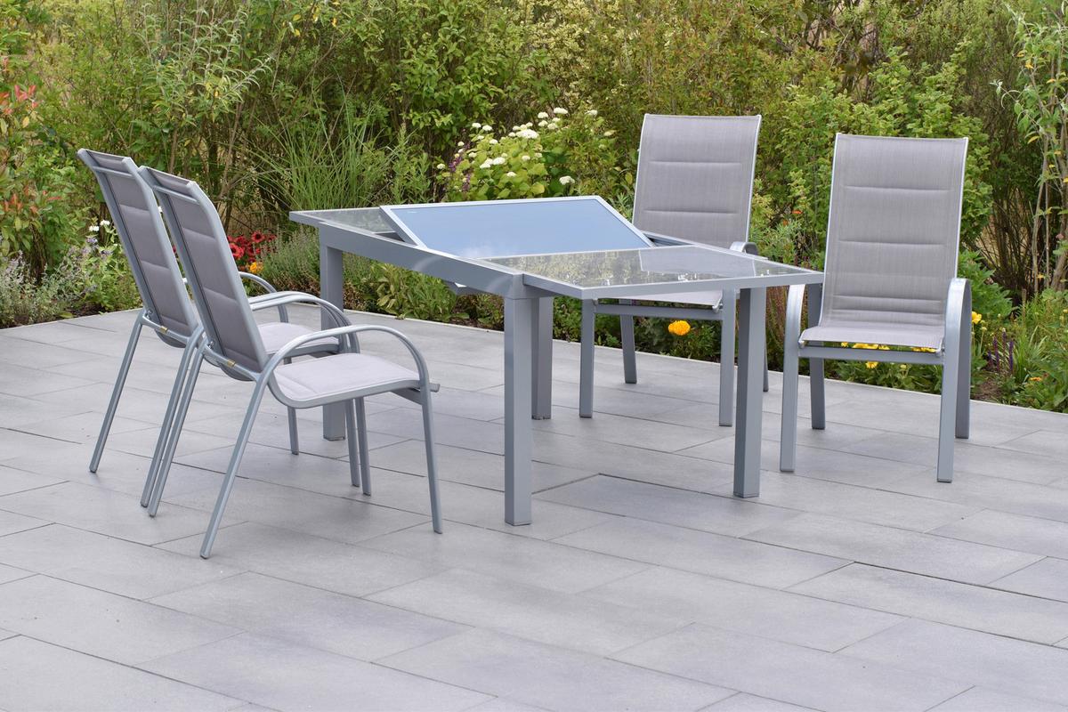 Gartengarnitur 5-Tlg Di Lusso aus Aluminium - Silberfarben/Braun, MODERN, Textil/Metall - Gardenson