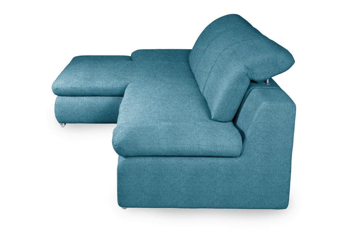 Ecksofa Isona Blau Chenille - Chromfarben/Blau, Design, Textil (165/286cm) - Livetastic