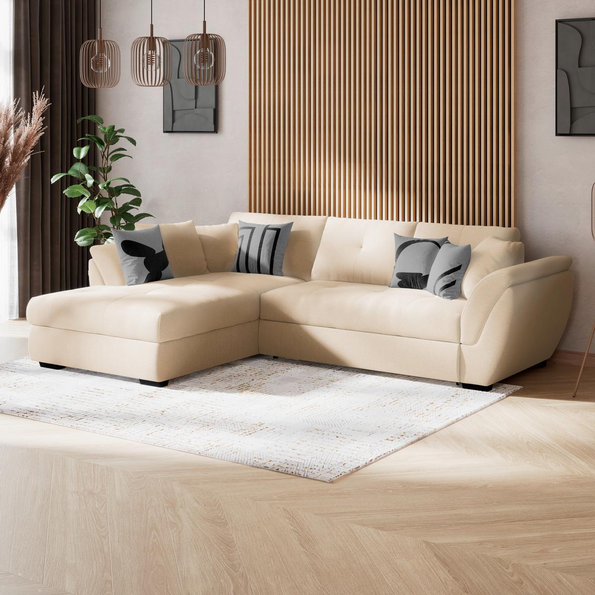 Rohová sedačka BERISSO, levá, béžová - černá/béžová, Konvenční, textil/plast (187/278cm) - Ondega