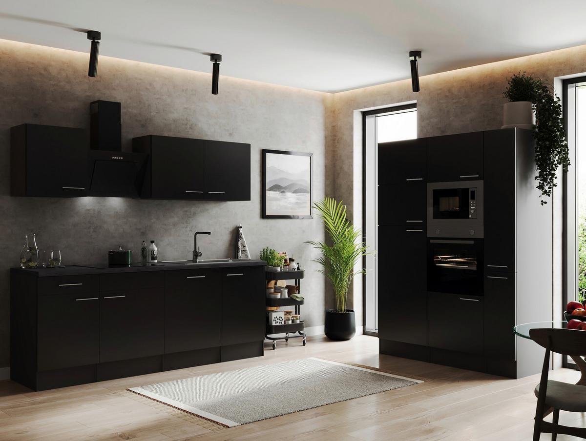 Küchenblock Oliver Grau, Schwarz B: 370 Cm - Schwarz/Grau, Design, Holzwerkstoff (370cm) - Respekta