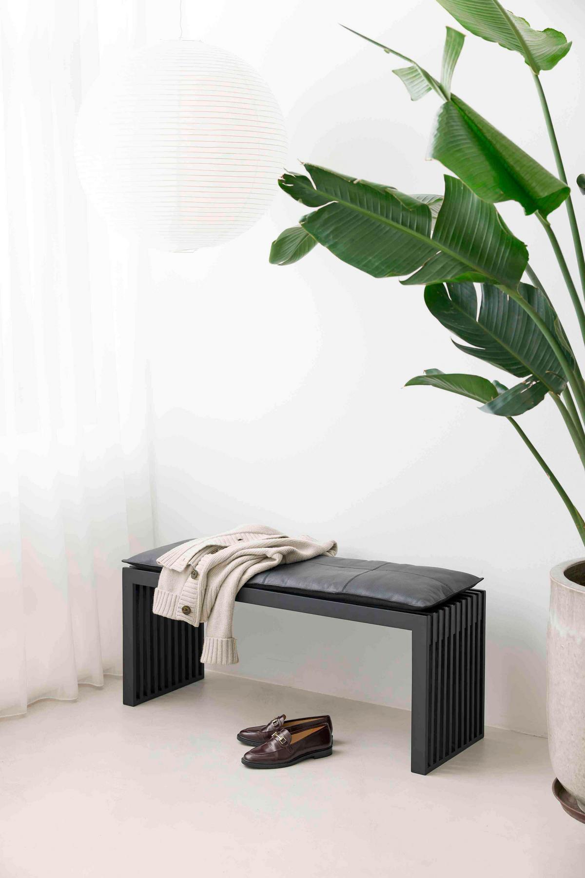 Sitzbank Schwarz Rib 104x43 cm - Schwarz, KONVENTIONELL, Holz (104/43/35cm) - MID.YOU