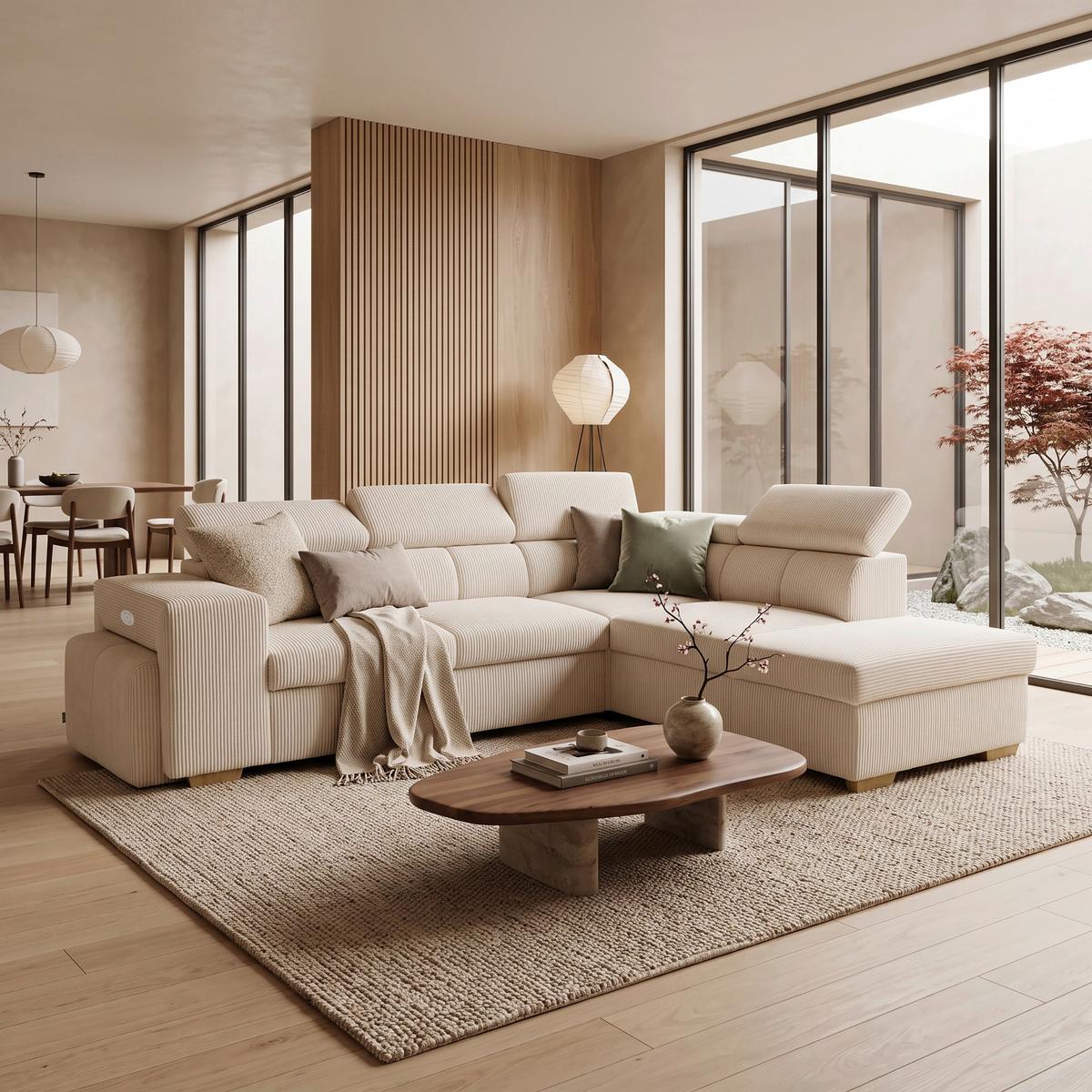 Ecksofa Sirius L creme, 267x218cm - Eichefarben/Creme, KONVENTIONELL, Holz/Holzwerkstoff (267/218cm)