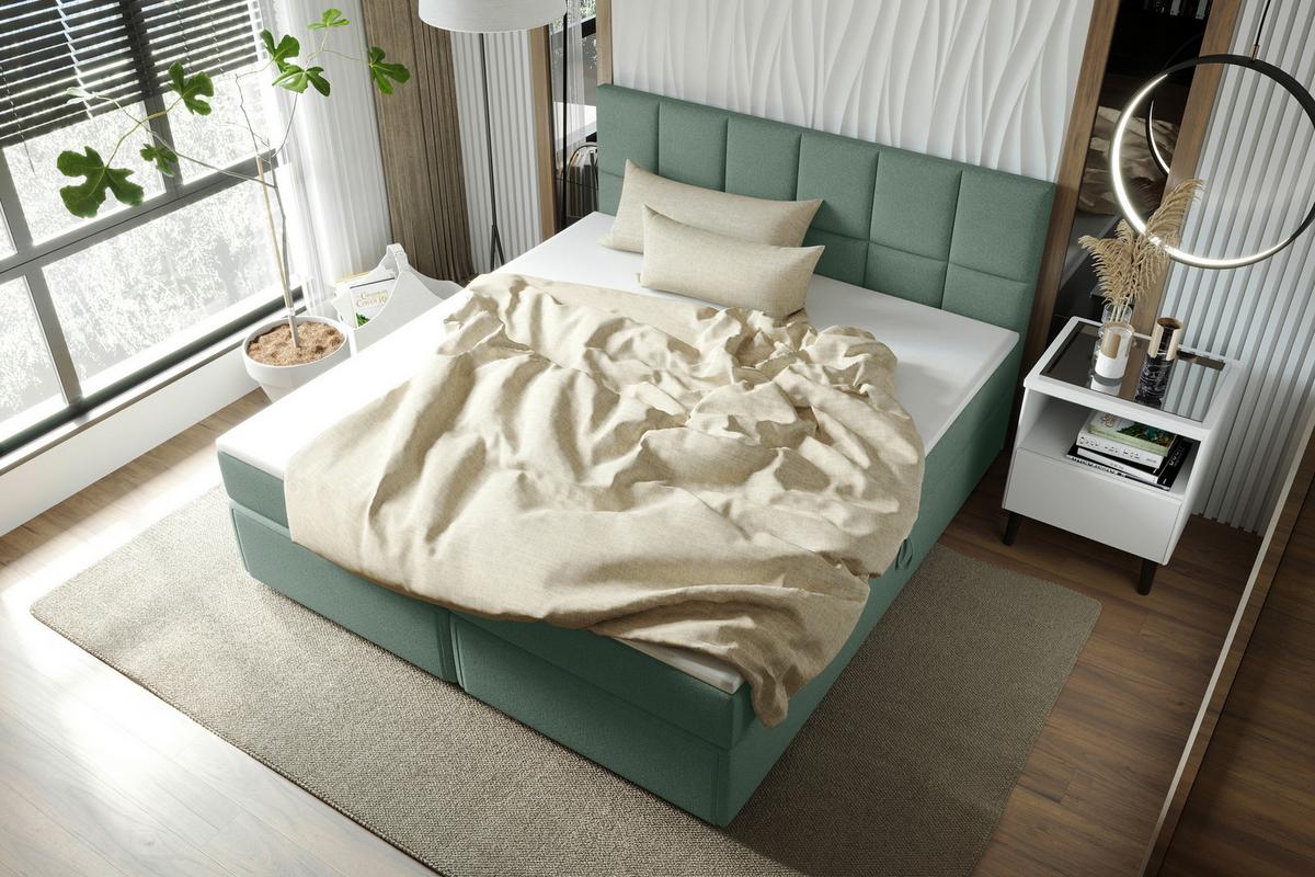 Boxspringbett Garda mit Topper 160x200 - Schwarz/Grün, KONVENTIONELL, Holzwerkstoff/Textil (160/200cm)
