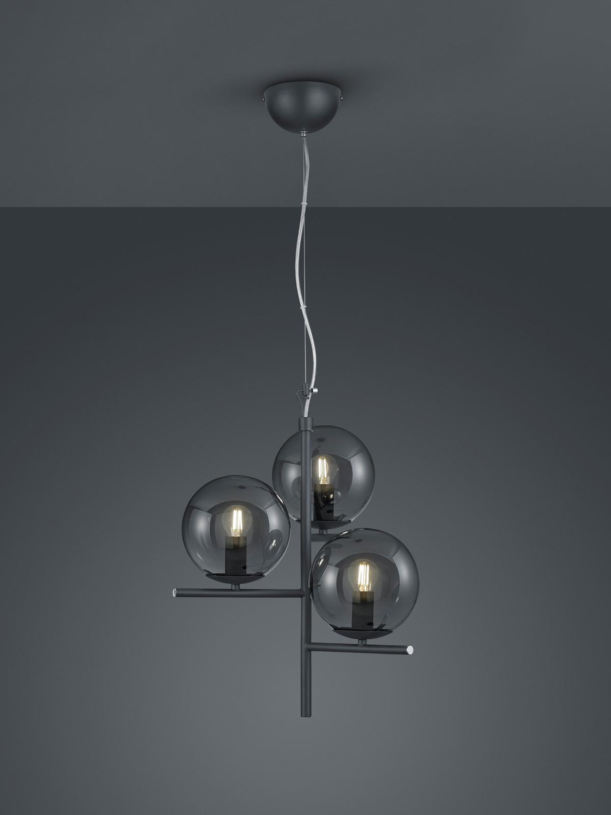 Hängeleuchte Pure H: 150 Cm 3-Flammig, Rauchglas Anthrazit - Anthrazit, Basics, Glas/Metall (40/150cm) - Trio Leuchten
