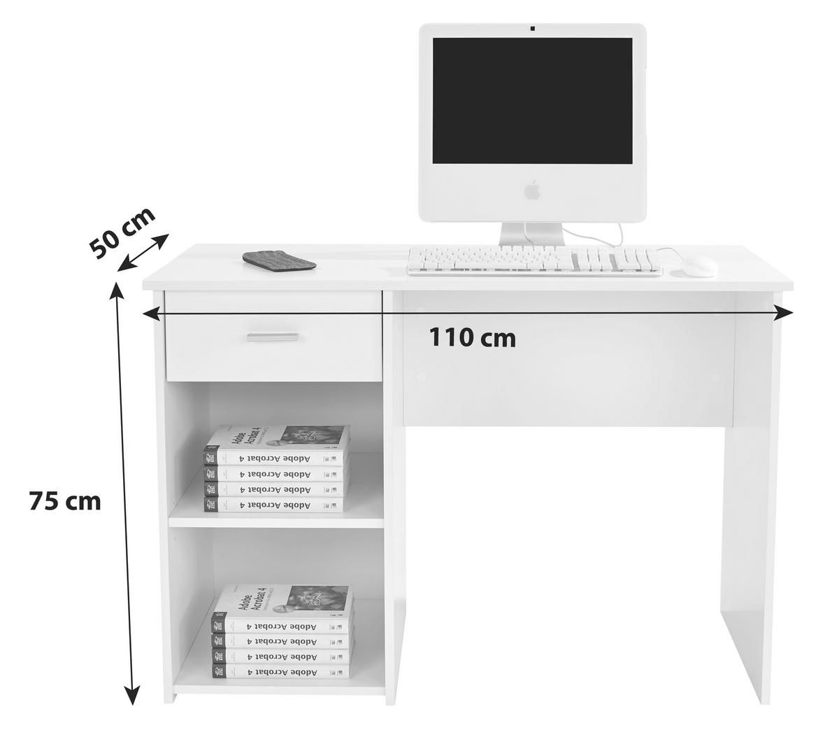 Písací stôl KUBEK - biela, Modern, kompozitné drevo (110/75/50cm) - Based