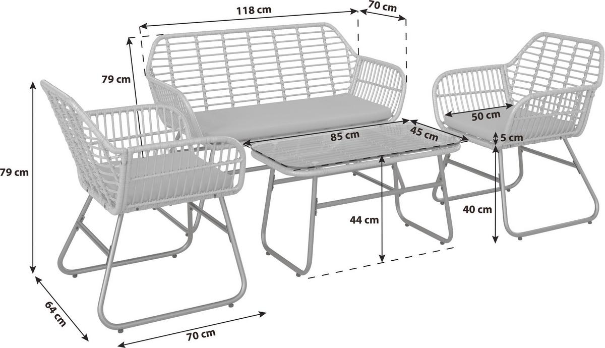 Loungegarnitur Bali - Naturfarben/Grau, MODERN, Glas/Kunststoff - Beldano