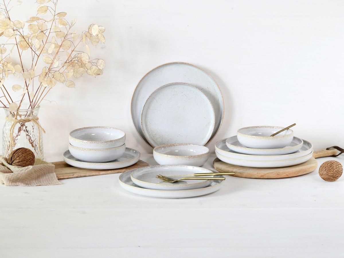 Tafelservice Uno Vintage 12--Teilig., Grauweiß - Grauweiß, Basics, Keramik - Creatable