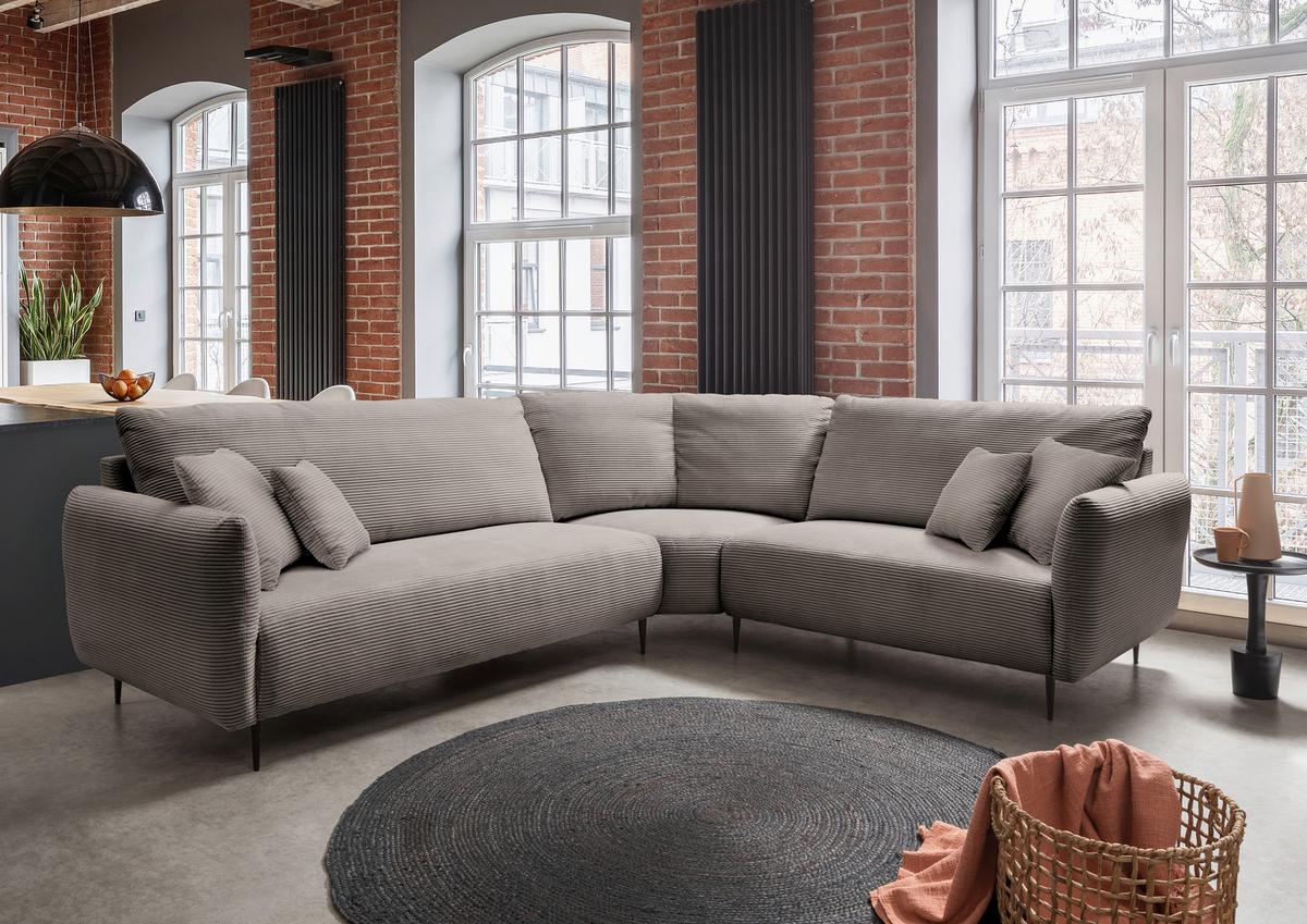 Ecksofa Vanilla Graubraun S: 294x256 Cm - Graubraun/Schwarz, Design, Textil (294/256cm) - Livetastic