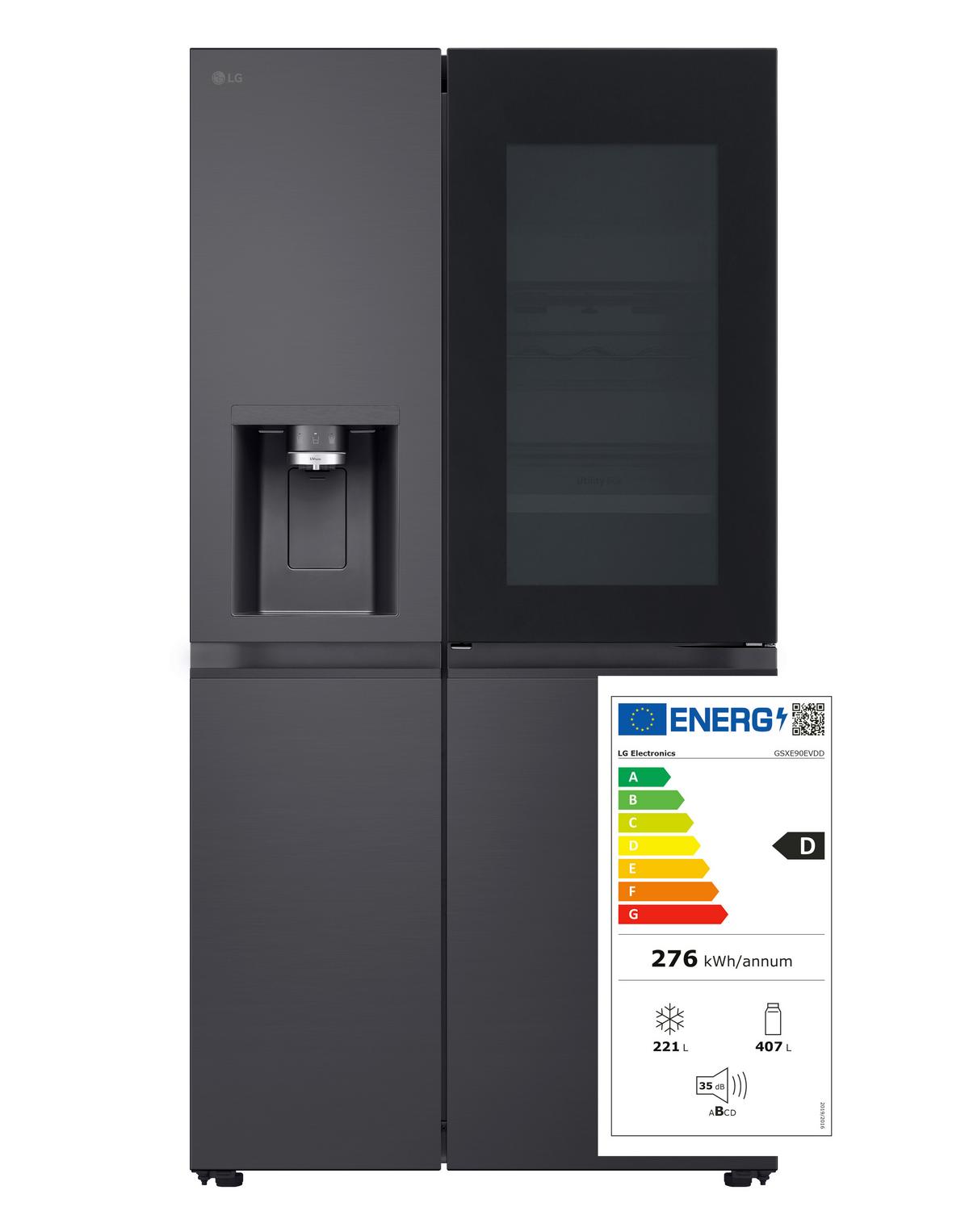 Kühl-Gefrier-Kombination LG Gsxe90evdd - Schwarz, Basics, Glas/Kunststoff (91.3/179/73.5cm)