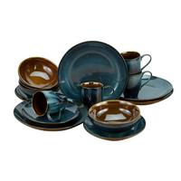 Kombiservice Mallorca Keramik 4 Personen Geschirr Set - Petrol/Braun, Design, Keramik - Creatable