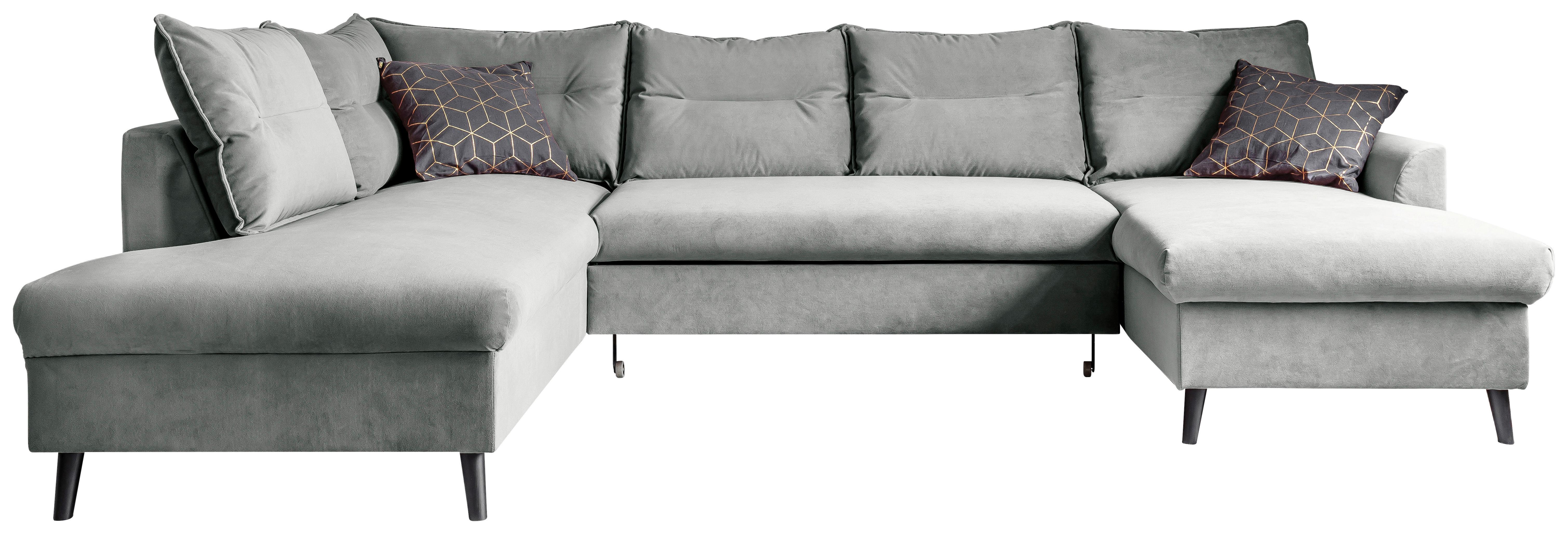 Wohnlandschaft mit Schlaffunktion Stylish Stan - Hellgrau/Schwarz, Basics, Textil (200/300/150cm) - MID.YOU