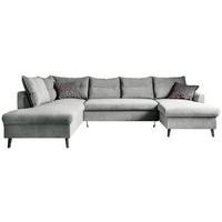 Wohnlandschaft mit Schlaffunktion Stylish Stan - Hellgrau/Schwarz, Basics, Textil (200/300/150cm) - MID.YOU