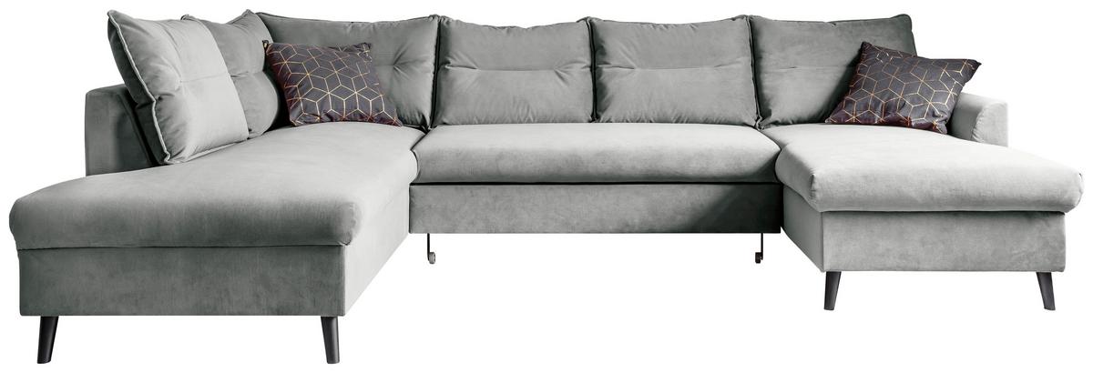 Wohnlandschaft mit Schlaffunktion Stylish Stan - Hellgrau/Schwarz, Basics, Textil (200/300/150cm) - MID.YOU