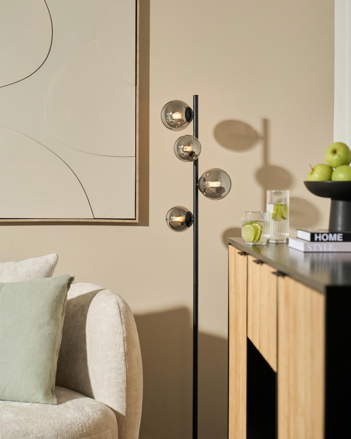 Stojací svítidlo LISIB, V:140cm - černá/barvy chromu, Romantický / Rustikální, kov/sklo (27/140cm) - Mömax