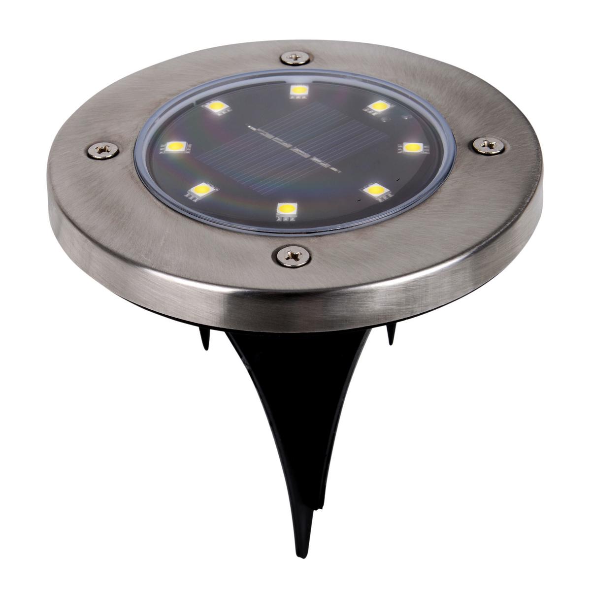 6 X Solarleuchte mit Erdspieß 8xled Warmweiß H: 14 cm - Edelstahlfarben, Basics, Kunststoff/Metall (11,5/14cm) - Näve