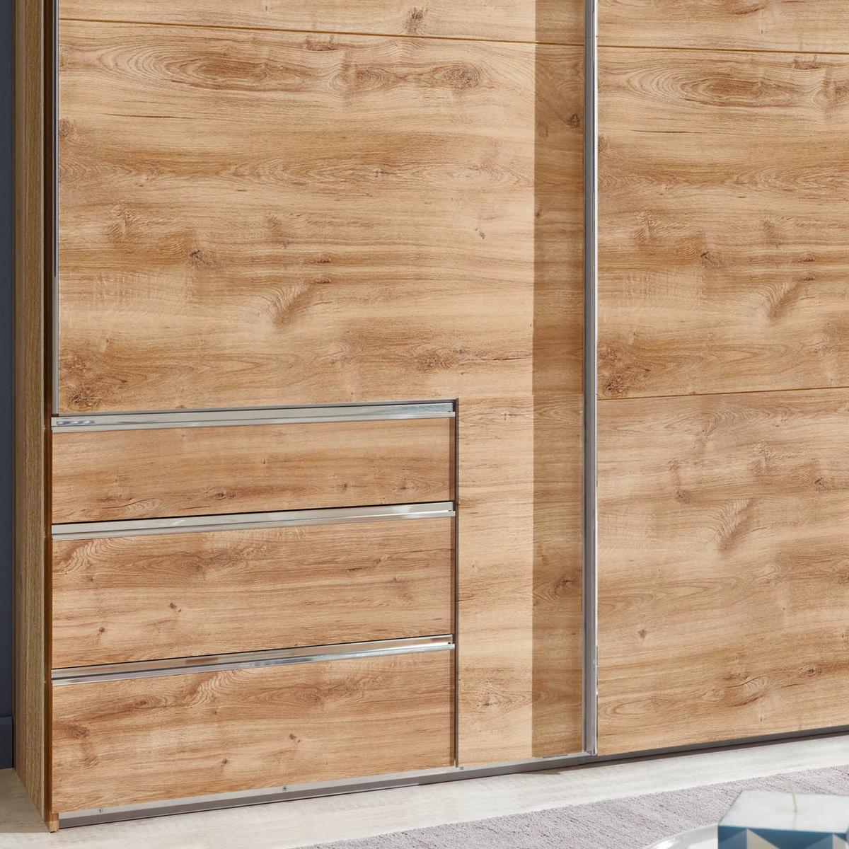 Schwebetürenschrank Mit Laden 250cm Level 36a, Eiche Dekor - Eichefarben, MODERN, Holzwerkstoff (250/216/65cm) - MID.YOU