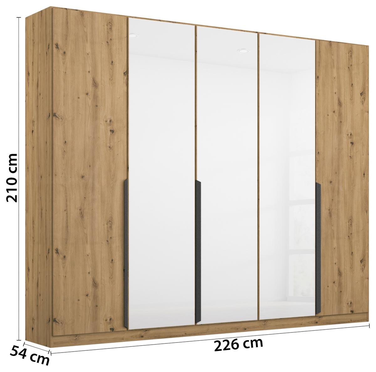Drehtürenschrank Artemis 225 cm Weiß/Eiche Dekor - Weiß/Eiche Artisan, MODERN, Glas/Holzwerkstoff (225/210/54cm) - Rauch Möbel
