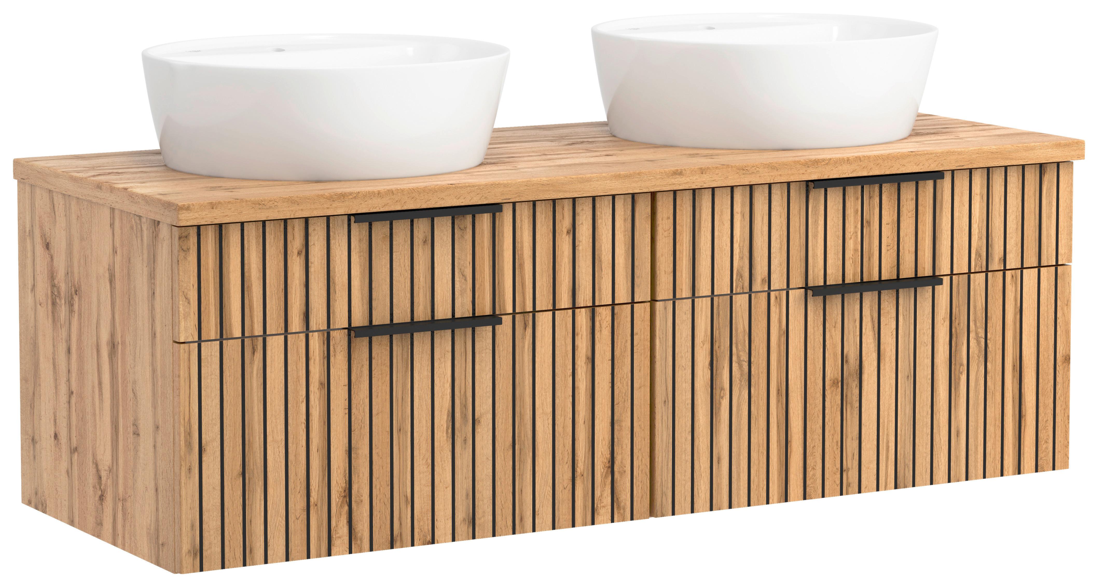 Waschbecken mit Unterschrank Chester B: 120 cm - Eiche Wotan/Schwarz, MODERN, Holzwerkstoff/Stein (120cm) - Held