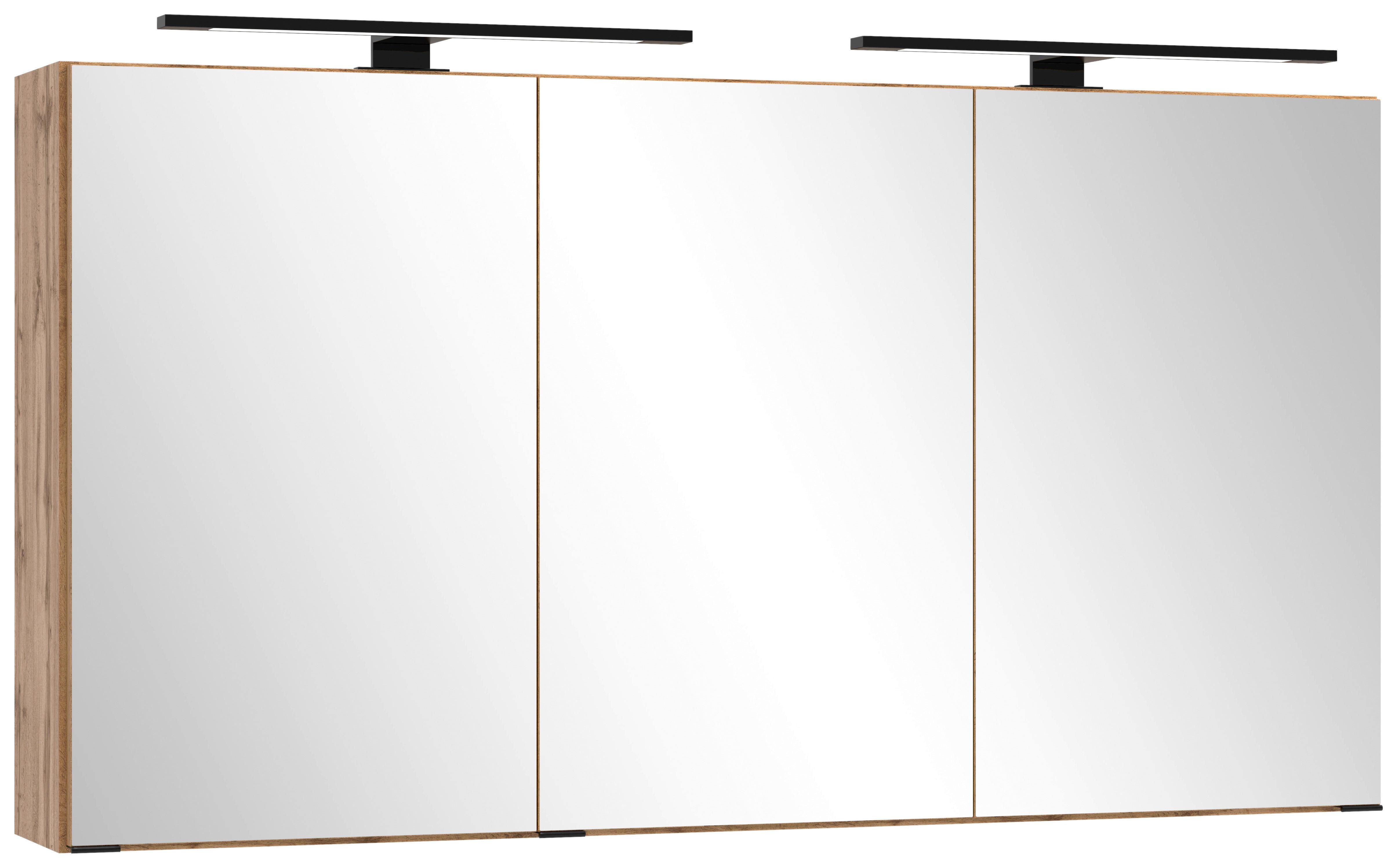 Spiegelschrank Chester mit Led Beleuchtung 3 Türen +steckdose - Eiche Wotan, MODERN, Glas/Holzwerkstoff (120/64/20cm) - Held