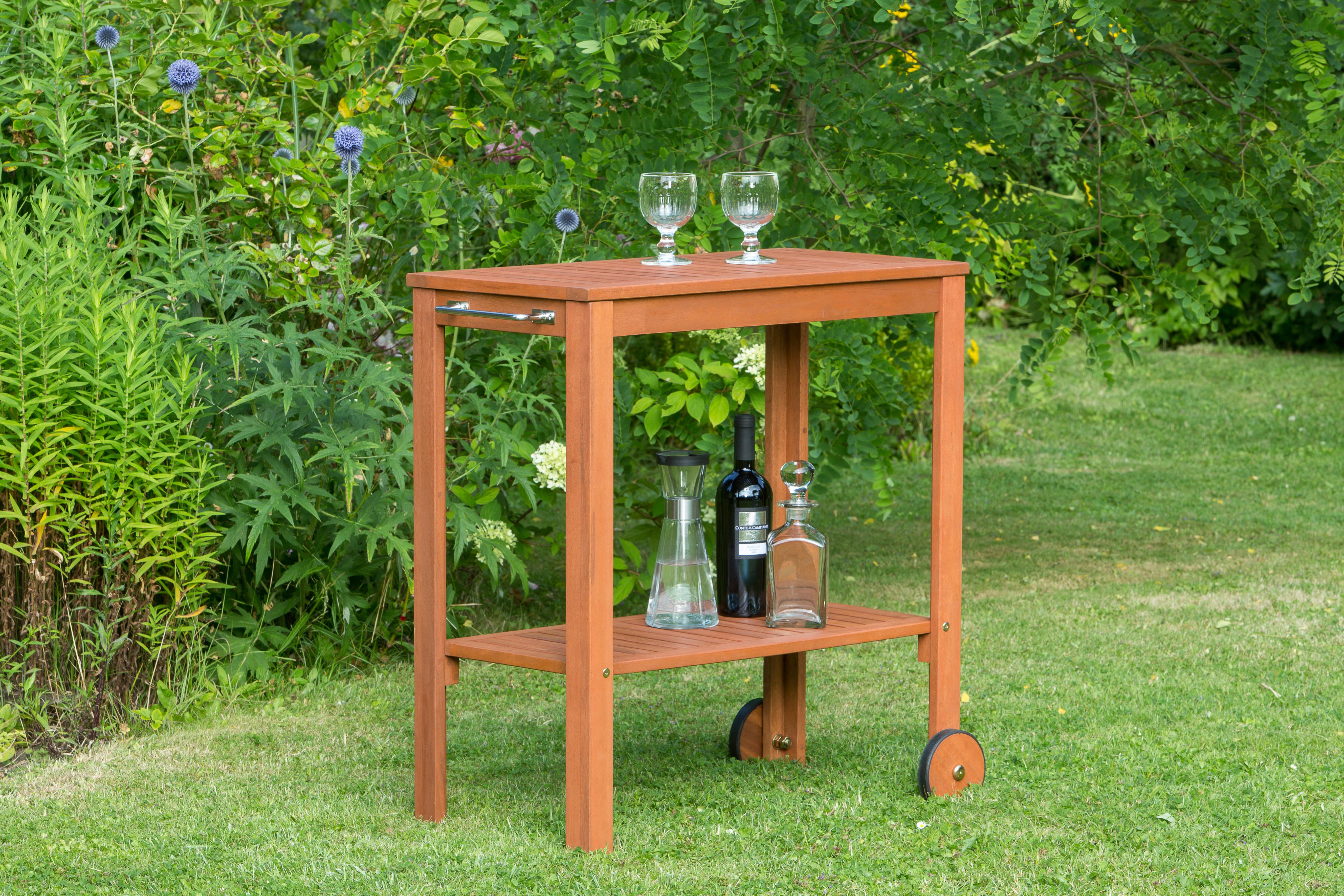 Servierwagen Echtholz Naturfarben Mit 2 Rollen - Naturfarben, KONVENTIONELL, Holz (45/85/84cm) - Gardenson