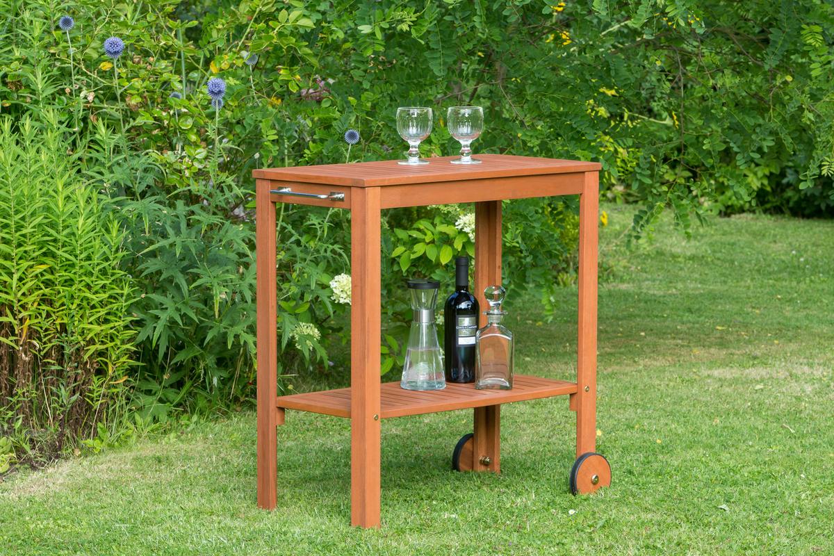 Servierwagen Echtholz Naturfarben Mit 2 Rollen - Naturfarben, KONVENTIONELL, Holz (45/85/84cm) - Gardenson