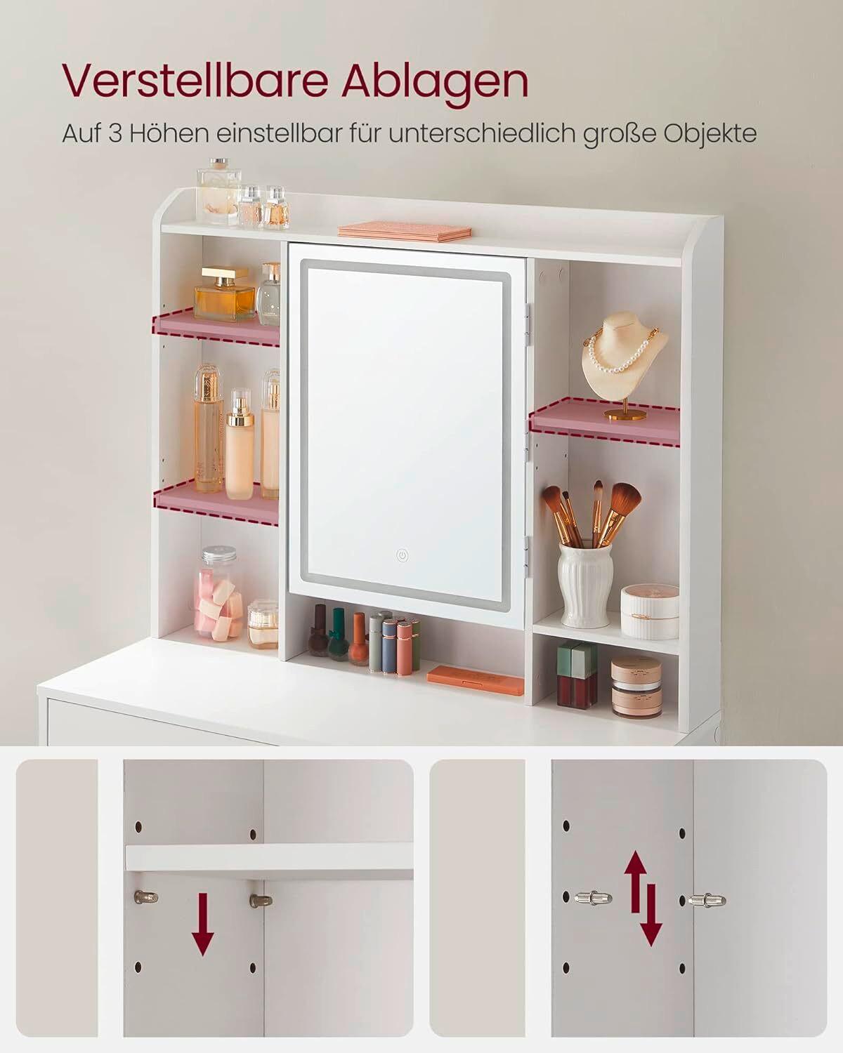 Schminktisch B: 40 cm Weiß - Weiß, Trend, Glas/Holzwerkstoff (90/40/144,7cm) - Boxxx