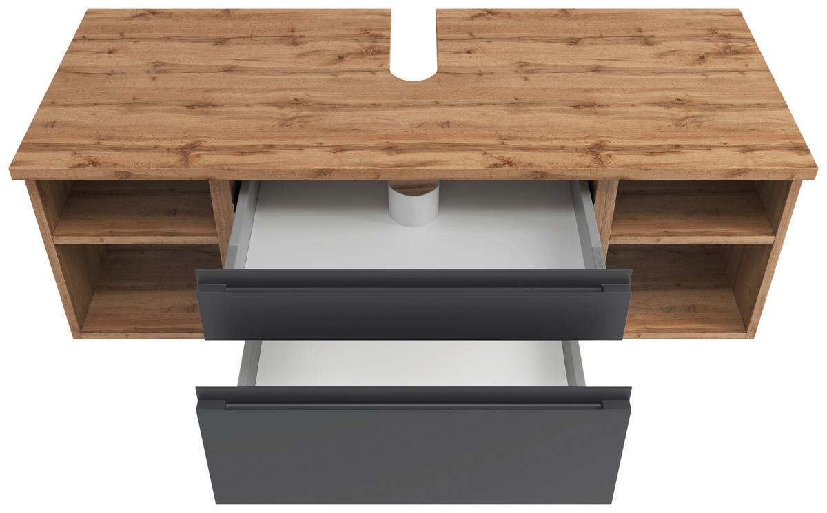 Hängender Waschbecken- Unterschrank Arosa B: 120 Cm - Eiche Wotan/Grau, MODERN, Holzwerkstoff (120/41/47cm) - Held