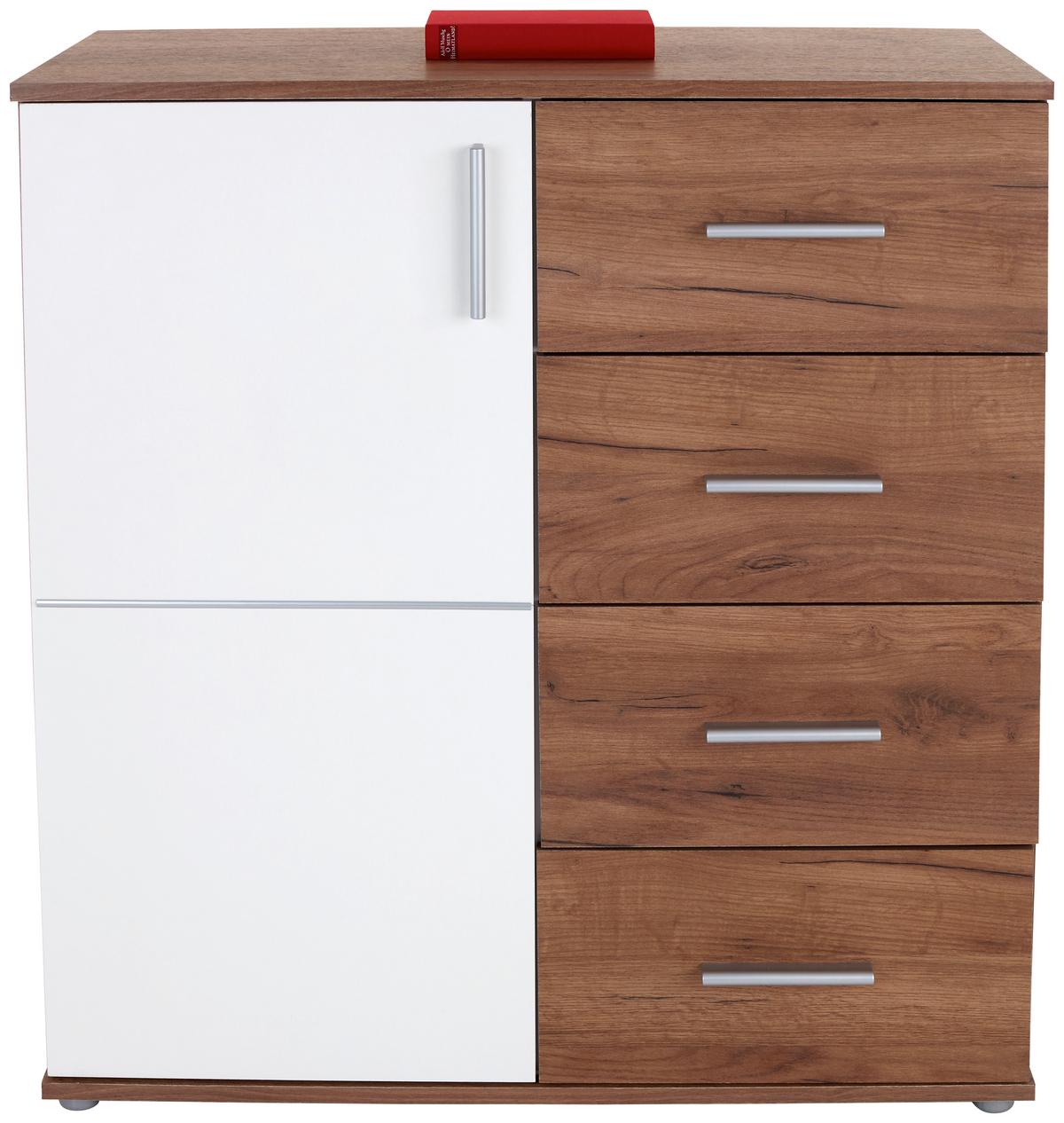 Kommode B 88,2cm Ina 02, Kraft Eiche Dekor/Weiß - Eichefarben/Weiß, MODERN, Holzwerkstoff (88,2/95,2/38,3cm)