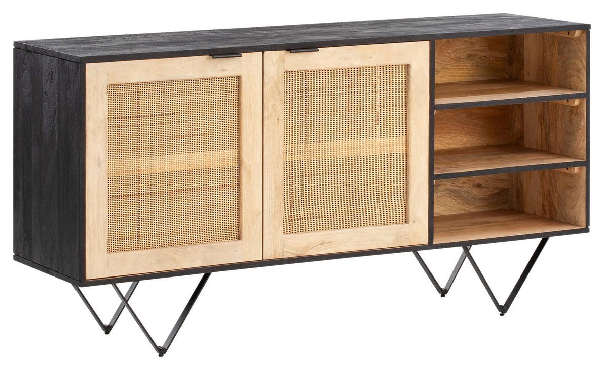 Sideboard Schwarz/Braun, B: 145 cm - Hellbraun/Schwarz, LIFESTYLE, Holz (145/75/40cm) - MID.YOU